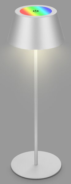 Briloner Kiki LED lampă de masă reîncărcabilă, crom mat, IP44, 3.000 K, RGBW, Gri, Metal, Modern