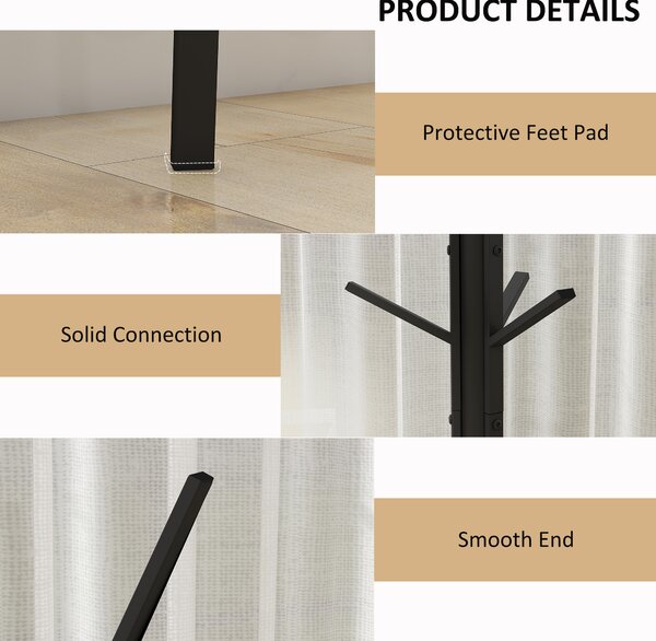 HOMCOM Cuier în Formă de Pom Design Modern, Metal Negru, Ideal pentru Hol, 45x45x180 cm | Aosom Romania
