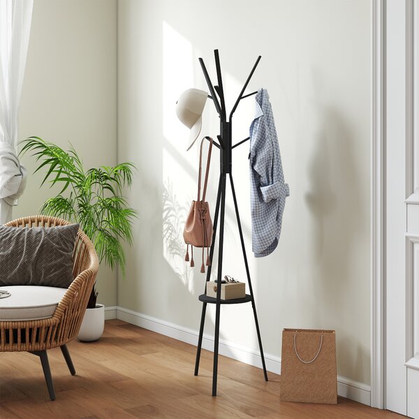 HOMCOM Cuier în Formă de Pom Design Modern, Metal Negru, Ideal pentru Hol, 45x45x180 cm | Aosom Romania