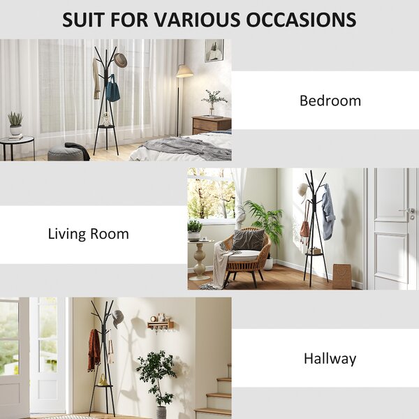 HOMCOM Cuier în Formă de Pom Design Modern, Metal Negru, Ideal pentru Hol, 45x45x180 cm | Aosom Romania