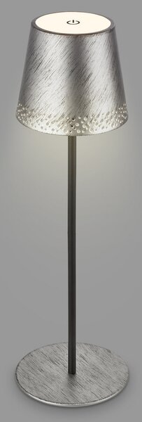 Briloner Kiki LED lampă de masă reîncărcabilă, argint antic, IP44, 3,000K, reglabil, Gri, Metal, Modern