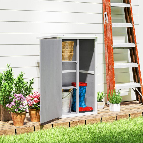 Outsunny Casuta de Gradina din Lemn, sopron cu Acoperis Impermeabil, magazie pentru Unelte de Exterior cu 2 Etajere | Aosom Romania
