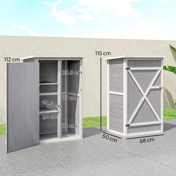 Outsunny Casuta de Gradina din Lemn, sopron cu Acoperis Impermeabil, magazie pentru Unelte de Exterior cu 2 Etajere | Aosom Romania