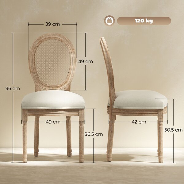 HOMCOM Set 2 Scaune cu Spătar Perforat, în Stil Vintage cu Tapițerie din Poliester, 49x56x97 cm, Alb-Lemn | Aosom Romania