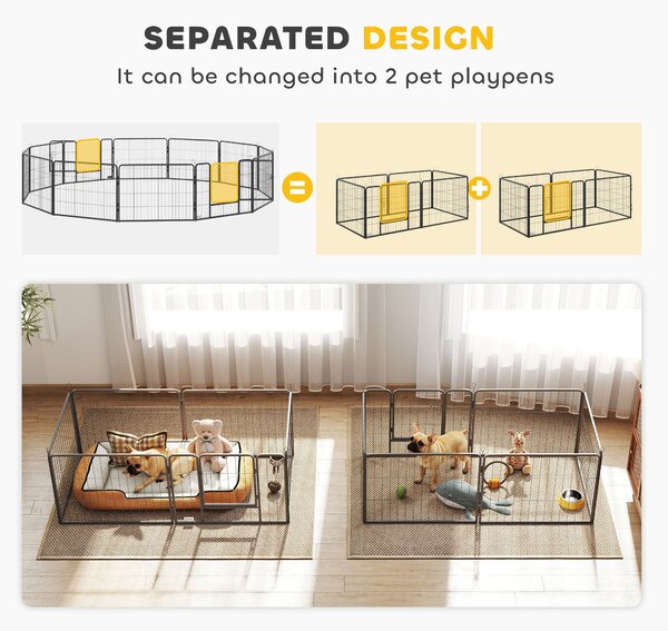 PawHut Tarc Modular pentru Animale cu 12 Panouri din Oțel, 2 Uși cu Zăvor, Ușor de Asamblat, 80x60x1.5cm, Negru | Aosom Romania