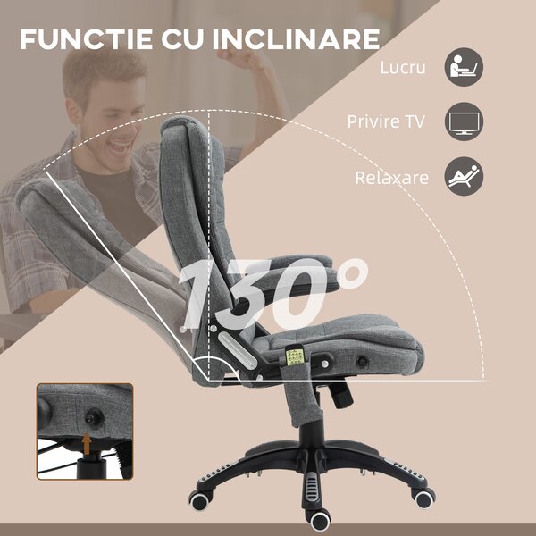 Vinsetto Fotoliu Relax cu 6 Zone de Masaj, Spătar Reglabil și Design Ergonomic, Gri | Aosom Romania