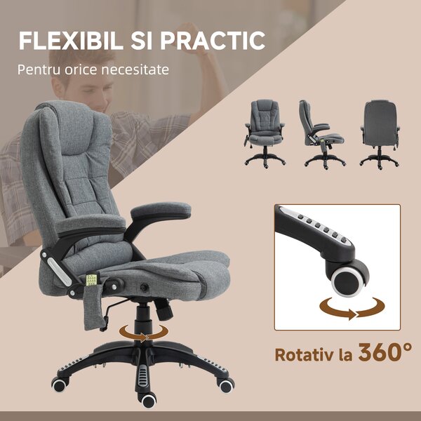 Vinsetto Fotoliu Relax cu 6 Zone de Masaj, Spătar Reglabil și Design Ergonomic, Gri | Aosom Romania