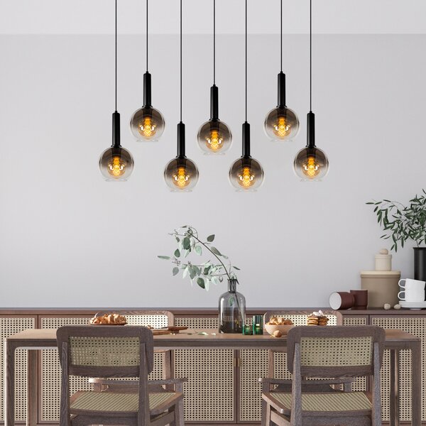 Lucide Marius lampă suspendată, negru, 7 becuri, reglabil, Negru, Camera de zi / sufragerie, Sticlă, Modern