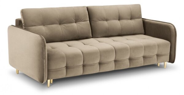 Canapea extensibila Scaleta cu 3 locuri, tapiterie din catifea si picioare din metal auriu, bej
