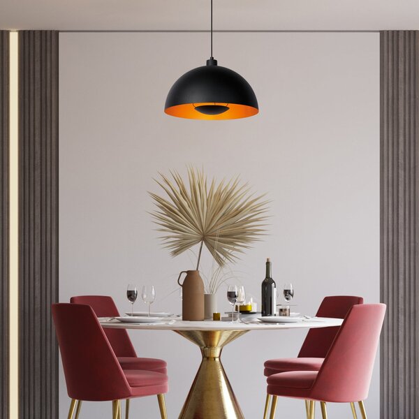 Lucide Siemon lampă suspendată din oțel, Ø 40 cm, negru, reglabil, Negru, Camera de zi / sufragerie, Metal, Modern