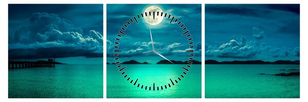 Tablou - Luna plină deasupra apei (cu ceas) (90x30 cm)