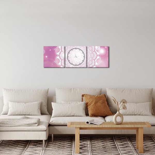 Tablou - Mandala pe fundal roz (cu ceas) (90x30 cm)