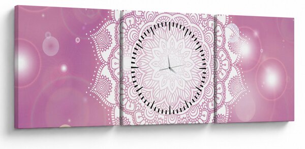 Tablou - Mandala pe fundal roz (cu ceas) (90x30 cm)