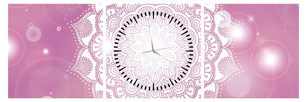Tablou - Mandala pe fundal roz (cu ceas) (90x30 cm)