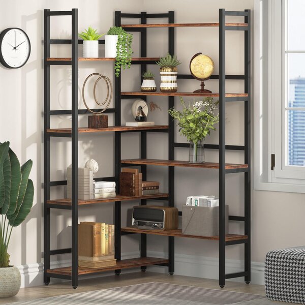 Biblioteca pentru colt din culuare nuc si negru, 180 cm