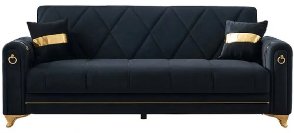 Canapea extensibila cu lada de depozitare 220x87x93 cm , detalii aurii –Camara