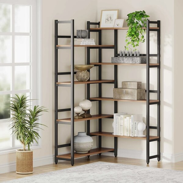 Biblioteca pentru colt din culuare nuc si negru, 180 cm