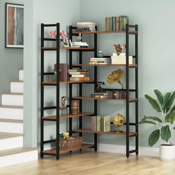 Biblioteca pentru colt din culuare nuc si negru, 180 cm