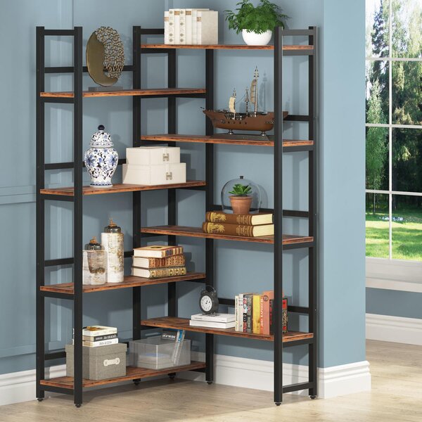 Biblioteca pentru colt din culuare nuc si negru, 180 cm