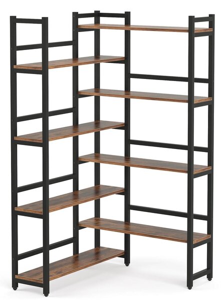 Biblioteca pentru colt din culuare nuc si negru, 180 cm