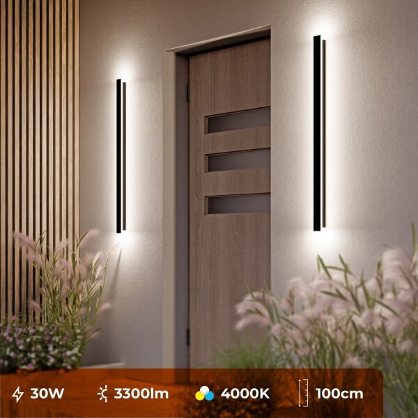 Aplică de perete pentru exterior LED/30W/230V 100 cm IP65 neagră