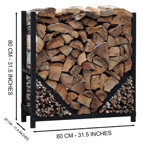 Suport lemne semineu din metal,homs negru,80x30x80 cm