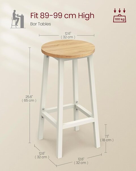 Set 2 scaune de bar Vasagle Alb 32 x 32 x 65 cm
