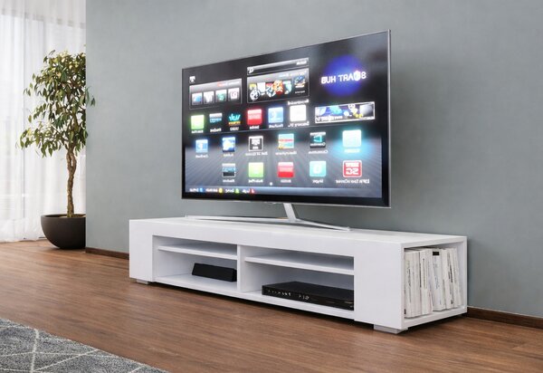 Masă TV/Dulap Newy (alb + Alb lucios). Promo -10%. 1121683