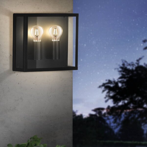 EGLO Alamonte 1 aplică exterior 2 becuri up/up pătrată, reglabil, Negru, Metal, Modern