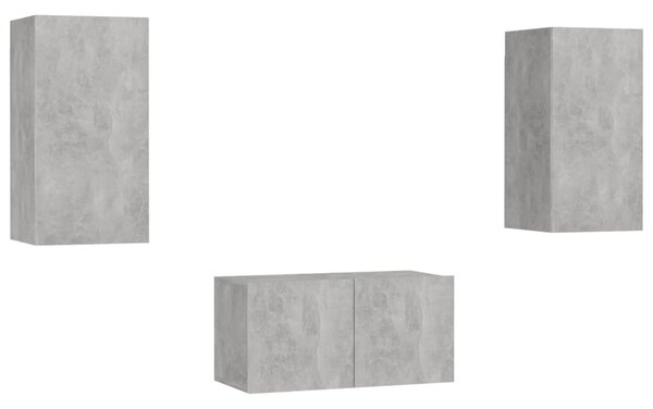 Set de dulapuri TV, 3 piese, gri beton, lemn prelucrat