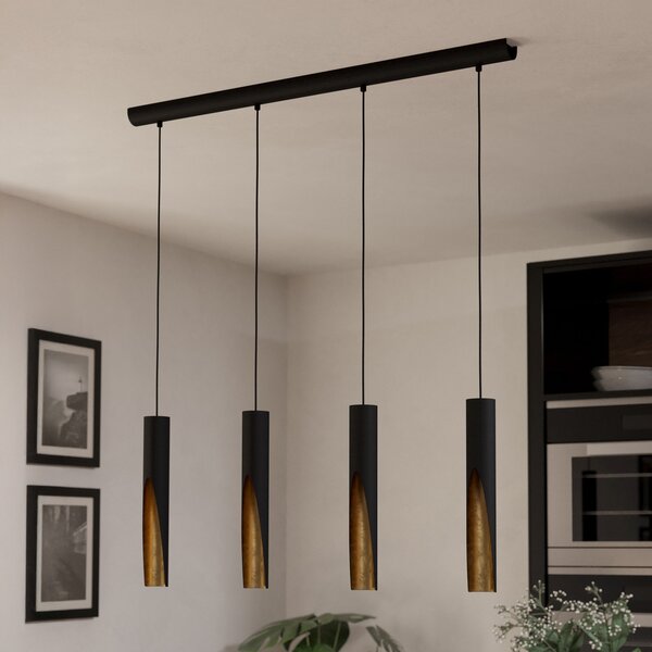 EGLO Barbotto lampă suspendată LED negru/auriu 4 becuri, Negru, Camera de zi / sufragerie, Metal, Modern