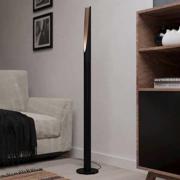 EGLO Barbotto lampadar LED negru/aspect stejar 4 becuri, Negru, Camera de zi / sufragerie, Metal, Modern