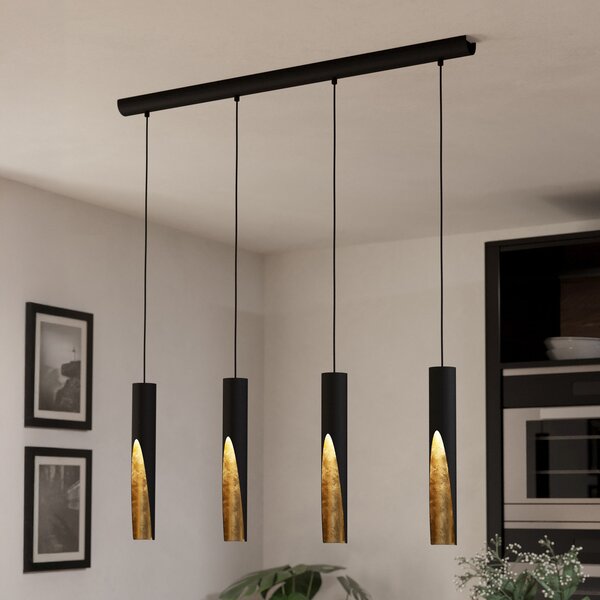 EGLO Barbotto lampă suspendată LED negru/auriu 4 becuri, Negru, Camera de zi / sufragerie, Metal, Modern