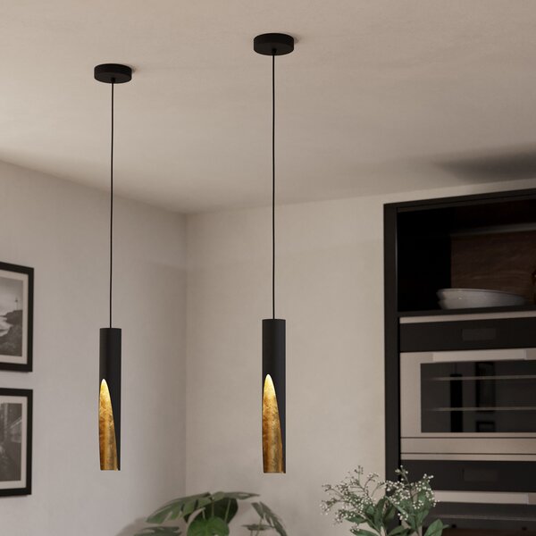EGLO Barbotto lampă suspendată LED negru/auriu, 1 bec, Negru, Camera de zi / sufragerie, Metal, Modern