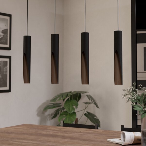 EGLO Barbotto lampă suspendată LED negru/stejar 4 bec, Negru, Camera de zi / sufragerie, Metal, Modern