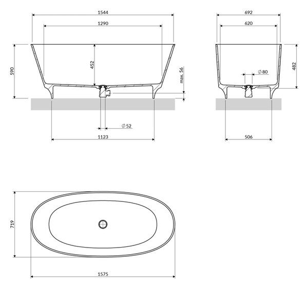 Cada freestanding, Omnires NEO M+, 158 x 72 cm, alb lucios