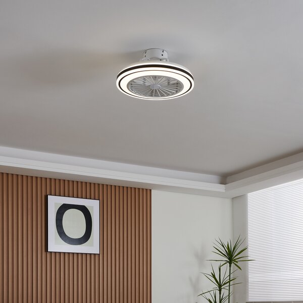 EGLO Ventilator de tavan Almeria LED CCT, alb/negru, reglabil, Alb, Camera de zi / sufragerie, Plastic, Modern