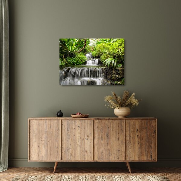 Tablou pe sticlă - Cascadă în pădurea tropicală (70x50 cm)