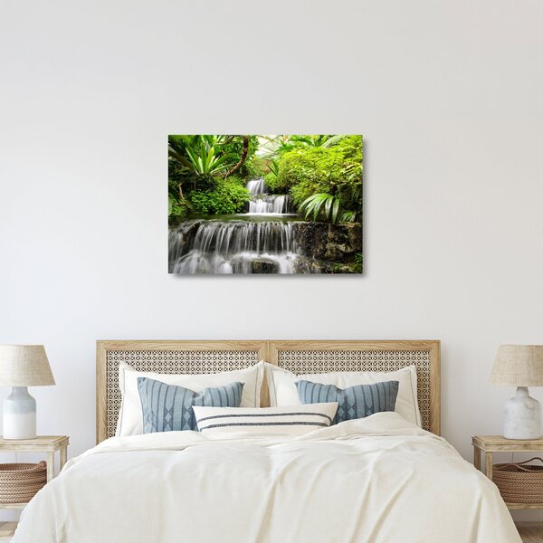 Tablou pe sticlă - Cascadă în pădurea tropicală (70x50 cm)