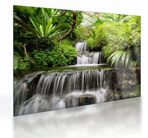 Tablou pe sticlă - Cascadă în pădurea tropicală (70x50 cm)