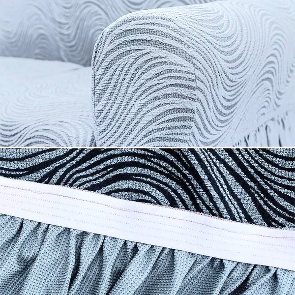 Set huse elastice pentru canapea 3 Locuri si 2 fotolii, cu volanas, model Jacquard Gri in dungi