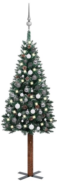 Brad de Crăciun pre-iluminat slim, set globuri, verde, 150 cm