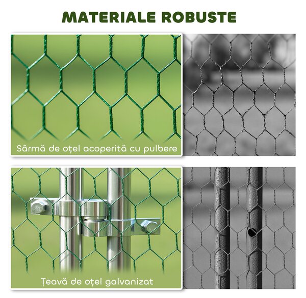 PawHut Țarc pentru Găini de Exterior, 4x3x2m 12㎡ Adăpost pentru Găini din Oțel Galvanizat cu Acoperiș Impermeabil Anti-UV și Închidere Dublă, Coteț pentru Păsări, Animale Mici, Iepuri și Rațe | Aosom Romania