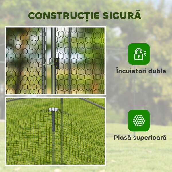 PawHut Țarc pentru Găini de Exterior, 4x3x2m 12㎡ Adăpost pentru Găini din Oțel Galvanizat cu Acoperiș Impermeabil Anti-UV și Închidere Dublă, Coteț pentru Păsări, Animale Mici, Iepuri și Rațe | Aosom Romania