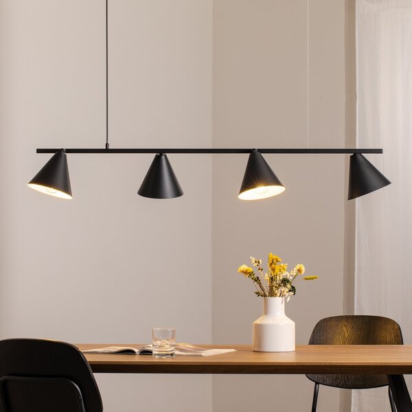 ALDEX Lampă suspendată Form 4, negru, metal, 4 becuri, formă conică, soclu E27, reglabil, Negru, Camera de zi / sufragerie, Metal, Modern