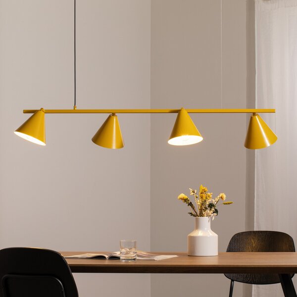 ALDEX Lampă suspendată Form 4, galbenă, din metal, cu 4 becuri, formă conică, soclu, reglabil, Galben, Camera de zi / sufragerie, Metal, Modern