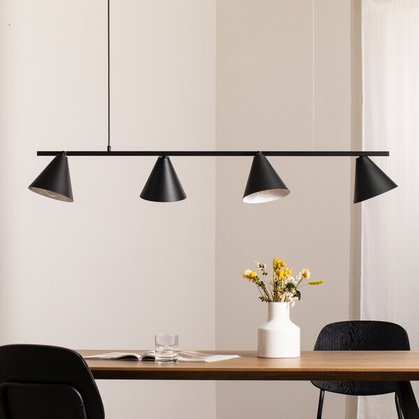 ALDEX Lampă suspendată Form 4, negru, metal, 4 becuri, formă conică, soclu E27, reglabil, Negru, Camera de zi / sufragerie, Metal, Modern