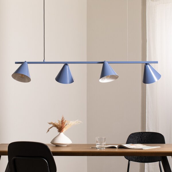 ALDEX Lampă suspendată Form 4, albastră, metal, cu 4 becuri, formă conică, soclu E27, reglabil, Albastru, Camera de zi / sufragerie, Metal, Modern