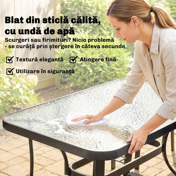 Outsunny Set de Prânz Grădină cu Orificiu pentru Umbrelă, Masă, Scaune pentru 4, Gri Deschis | Aosom Romania