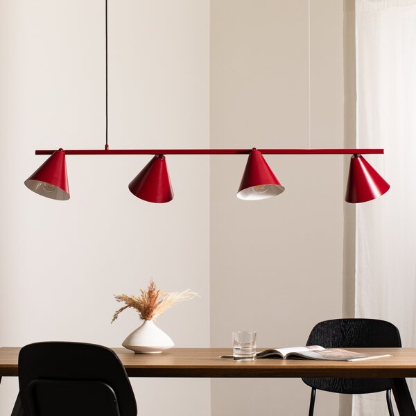 ALDEX Lampă suspendată Form 4, roșie, metal, cu 4 becuri, formă conică, soclu E27, reglabil, Roșu, Camera de zi / sufragerie, Metal, Modern